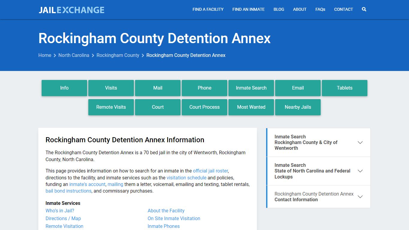 Rockingham County Detention Annex, NC Inmate Search, Information